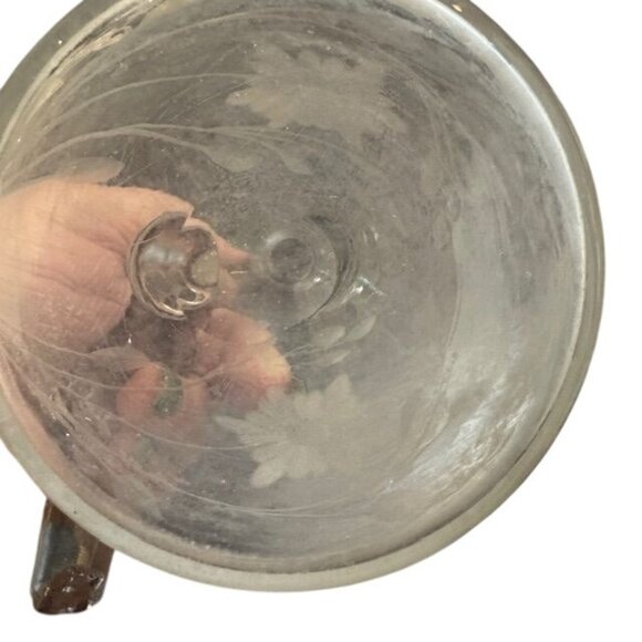 Vintage Hand-Blown Etched Clear Glass Cruet With Stopper - Picture 9 of 11